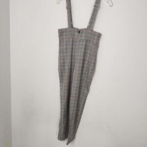 Shinestar Plaid Suspender Jumpsuit Gray Check Wide Leg Size Small Grrunge